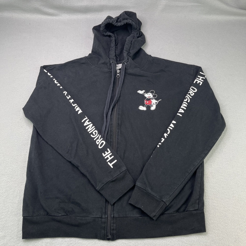 Disney Original Mickey Mouse Womens Medium Long Sleeve Full Zip Hoodie Black
